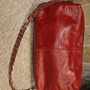 Andrew Marc Red Leather Shoulder Bag with Braided Strap